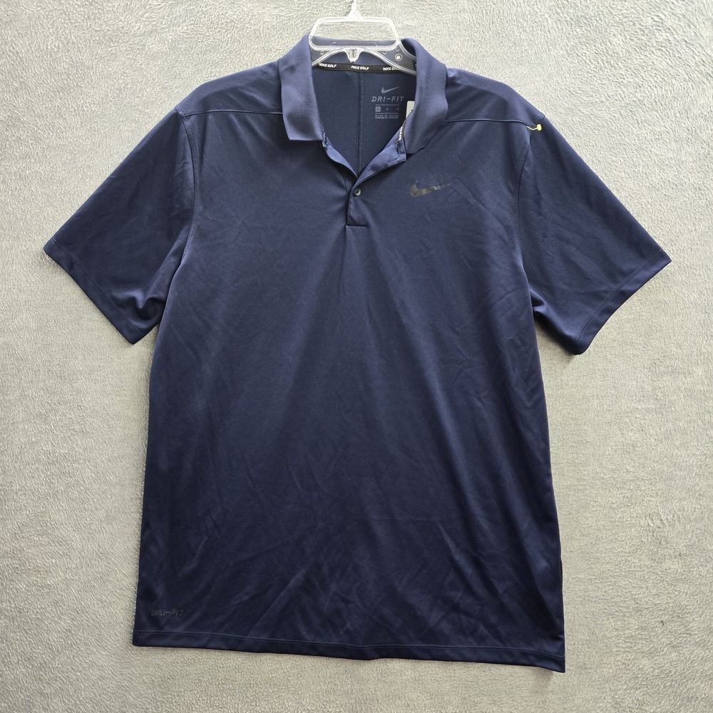 Nike Golf Men Polo L‎ Navy Blue Dri-Fit Activewear Logo Short Sleeve